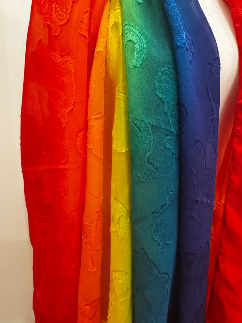 Kaila Rainbow Ombré Scarf Shawl Sea Life Turtle Seahorse Fringe EUC - Picture 5 of 15